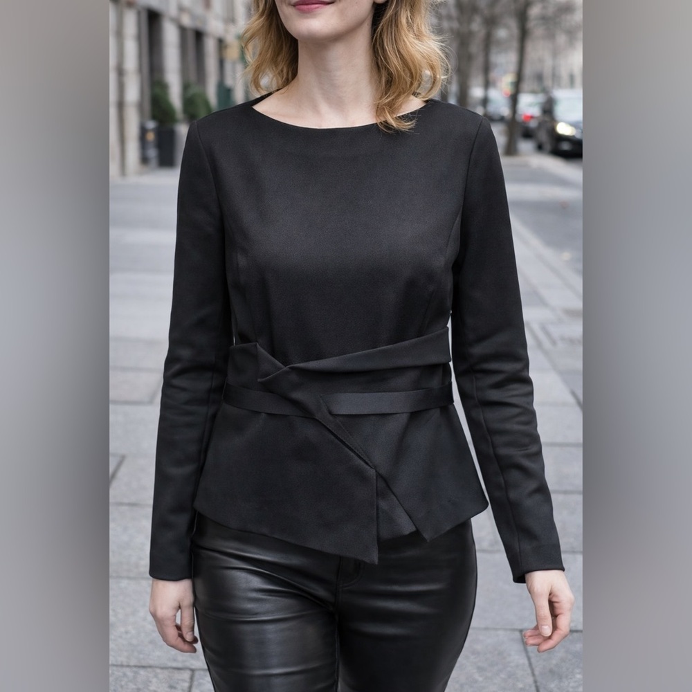 Sportstaff Black Long-Sleeve Top blouse M-L made in Italy